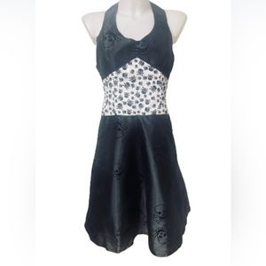 50’s Style Pin Up Rockabilly Goth Skull Halter Neck Dress Medium EUC